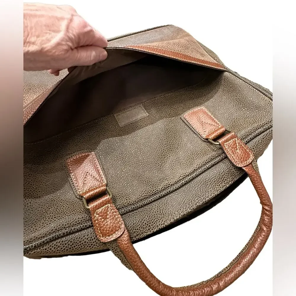 Pebble Grain Faux Suede Laptop Bag Padded Insert Brown/Rust with shoulder strap
